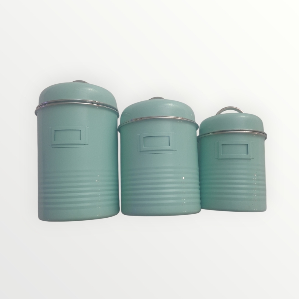 Vintage Green Metal  Food Storage Canister Set